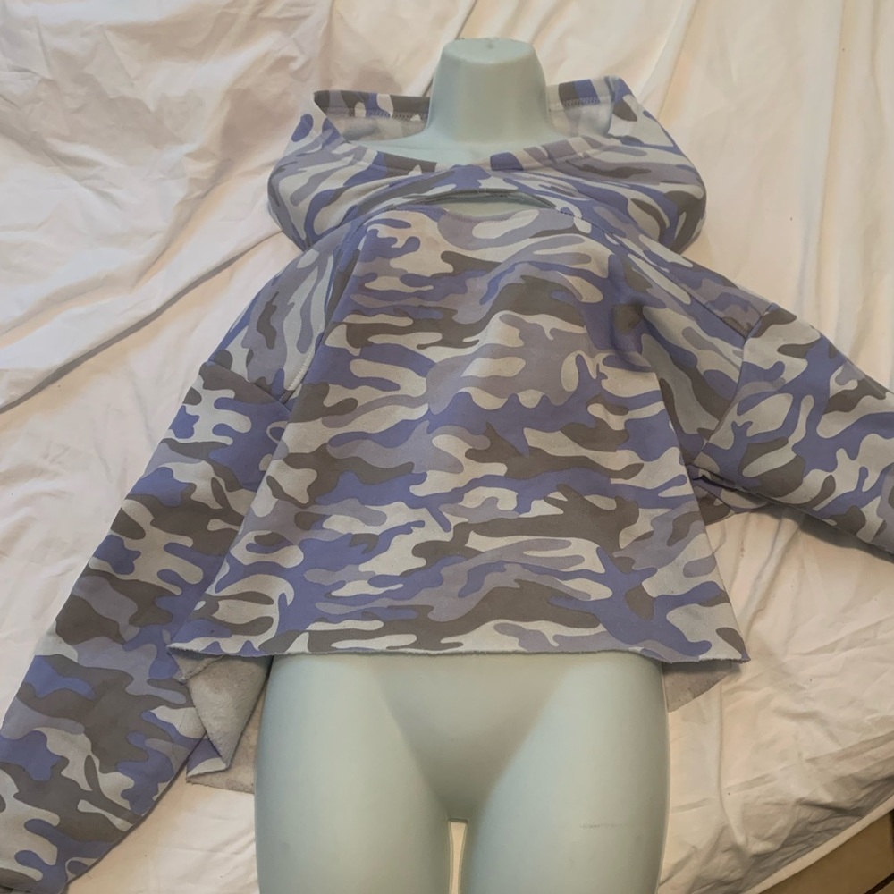 Blue and grey camouflage hoodie